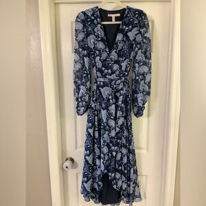 Anthropologie Hutch Geo Blue Floral Wrap Maxi Dress Size Small